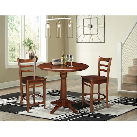International Concepts 36 in. Round Pedestal Counter Height Table with 2 Emily Counter Height Stools - 3 Piece Set K581-36RT-27-S6172-2